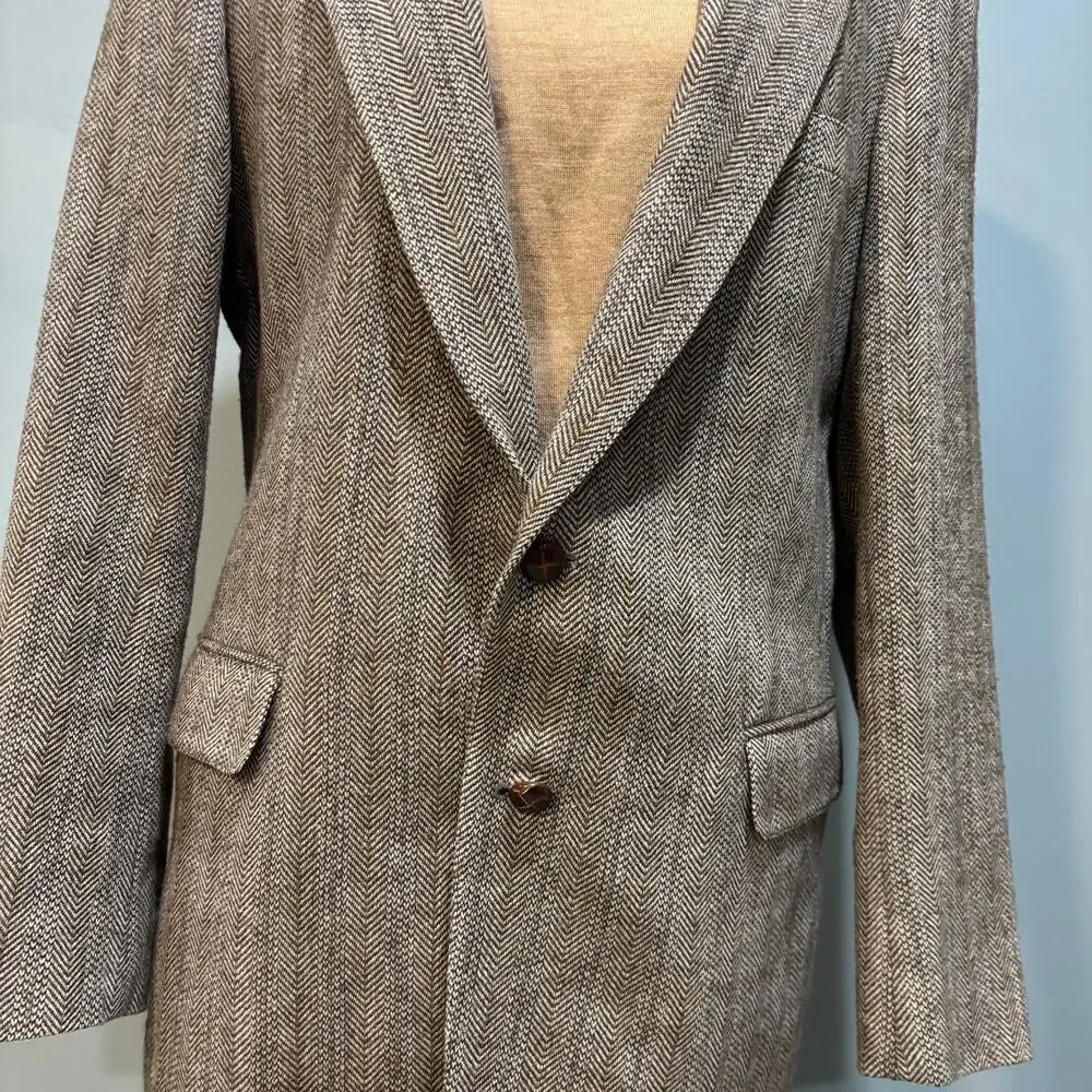 VTG Witty Brothers Herringbone Tweed Wool Blazer Jacket Brown Dark Academia, 42